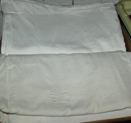 14 plain & monogrammed French Provincial linen sheets